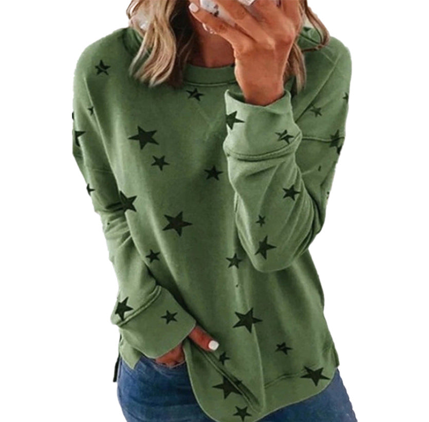 Women's Loose Oversized Long Sleeves T-shirt Printed Sweaters