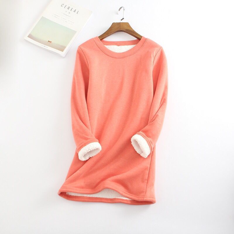 Women's Padded Shirt Mid-length Thickened Large Fleece Slim Tops