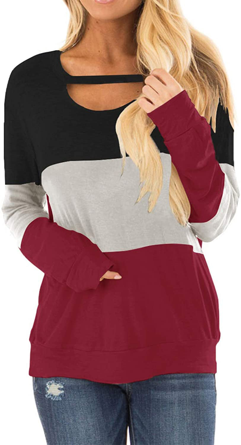 Women's Multicolor Hoodie Hollow-out Long Sleeve Round Neck Loose Tops