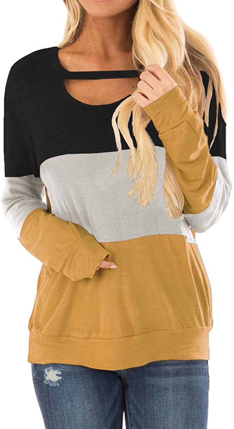 Women's Multicolor Hoodie Hollow-out Long Sleeve Round Neck Loose Tops