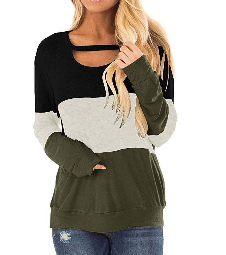 Women's Multicolor Hoodie Hollow-out Long Sleeve Round Neck Loose Tops