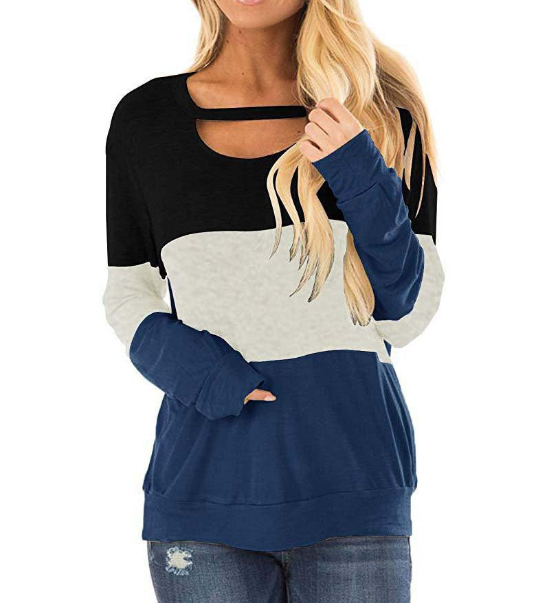 Women's Multicolor Hoodie Hollow-out Long Sleeve Round Neck Loose Tops