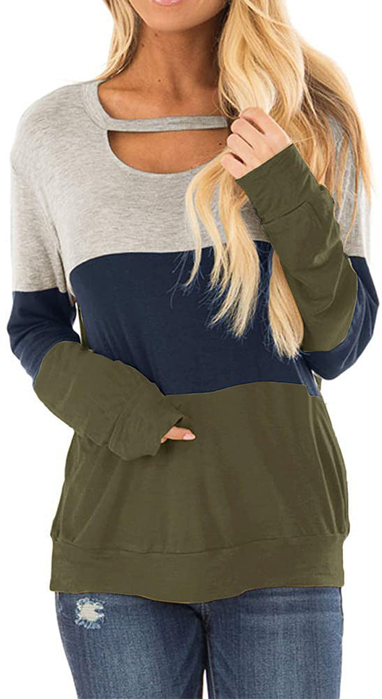 Women's Multicolor Hoodie Hollow-out Long Sleeve Round Neck Loose Tops