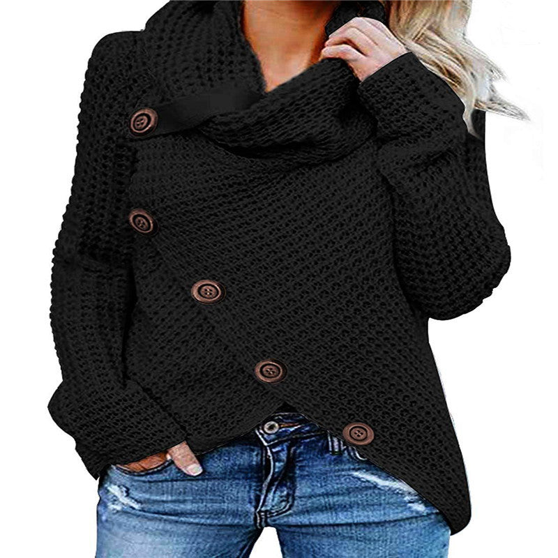 Women's Button Turtleneck Solid Color Long Sleeve Sweaters