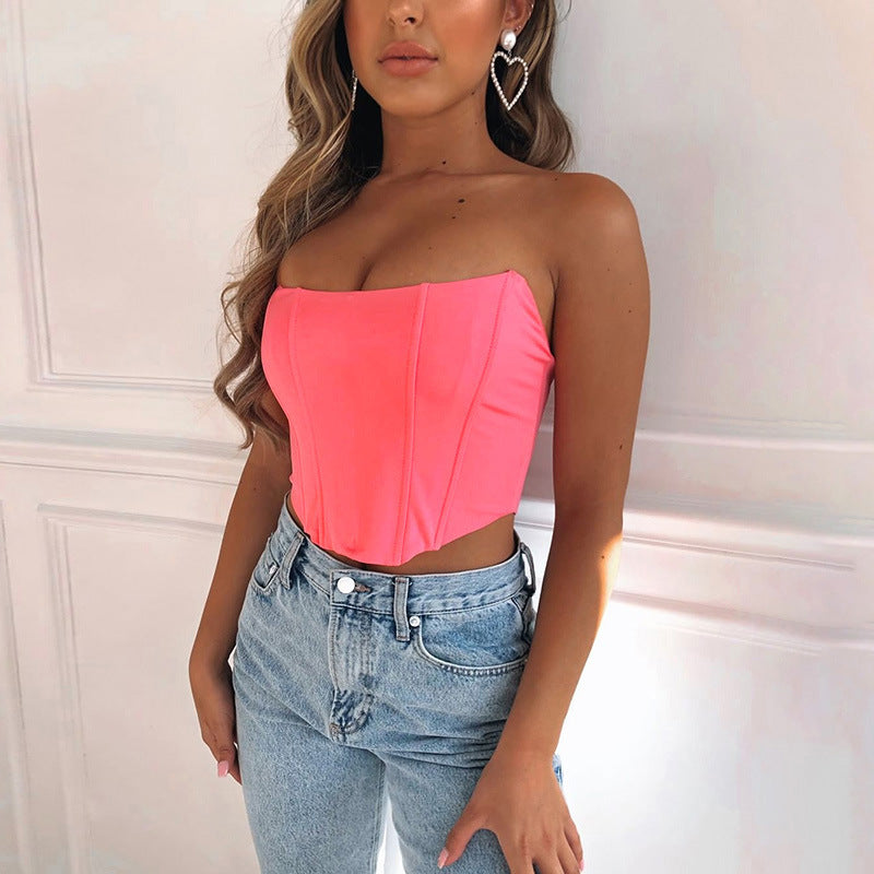 Women's Bright Satin Curved Chest-wrapped Cute Sexy Backless Tops