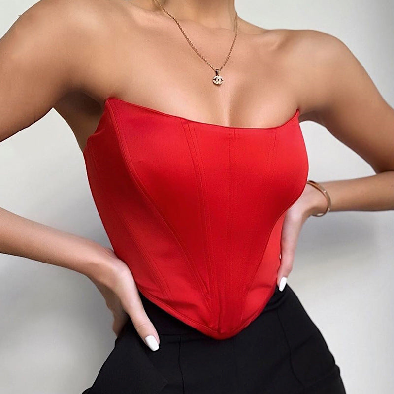 Hauts dos nu sexy et mignons enveloppés de poitrine incurvée en satin brillant pour femmes