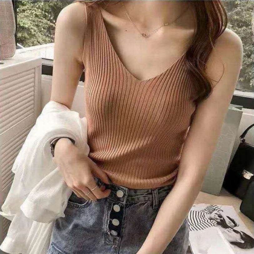 Women's Summer Inner Silk Knitted Sleeveless Slim Sweaters