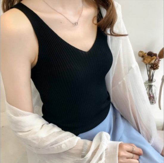 Women's Summer Inner Silk Knitted Sleeveless Slim Sweaters