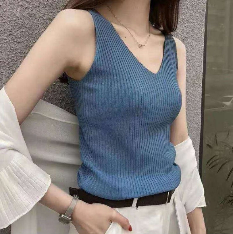 Women's Summer Inner Silk Knitted Sleeveless Slim Sweaters