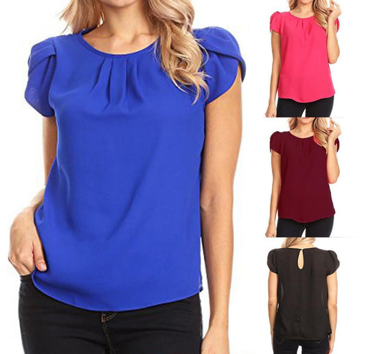 Stylish Solid Color Sleeve Crew Neck Blouses