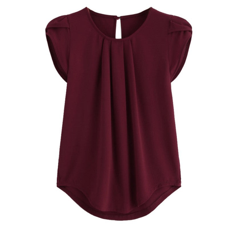 Stylish Solid Color Sleeve Crew Neck Blouses