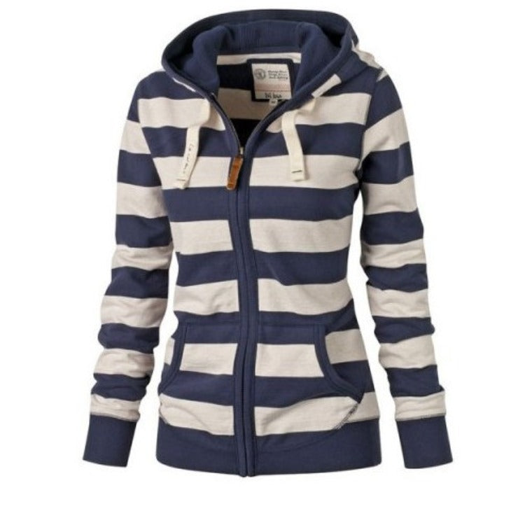 Women's Comfortable Hooded Long Sleeve Striped Sweaters