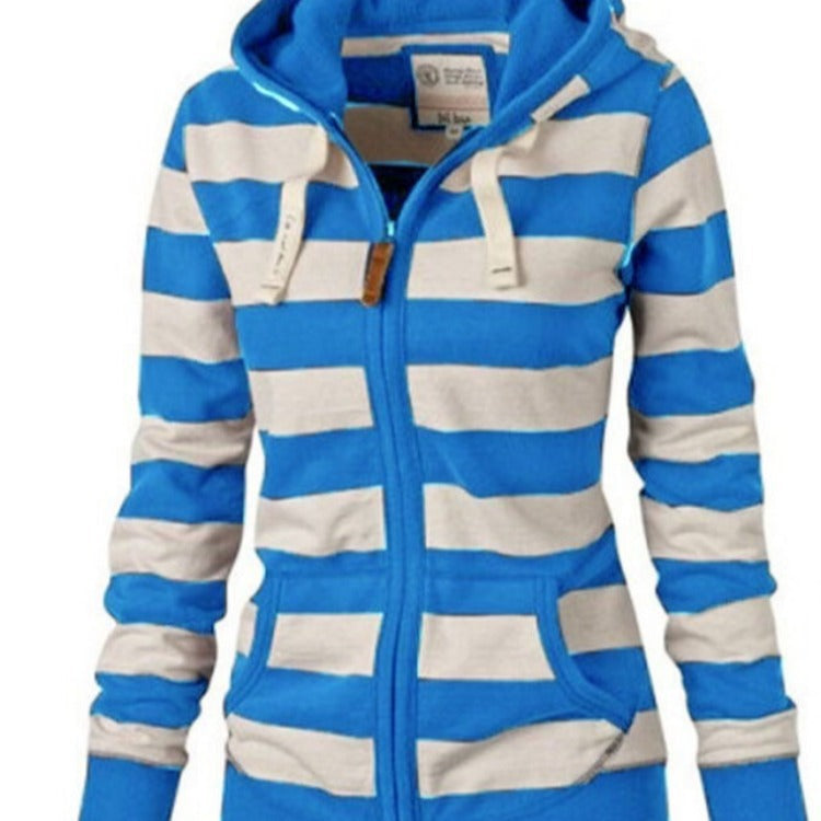 Women's Comfortable Hooded Long Sleeve Striped Sweaters