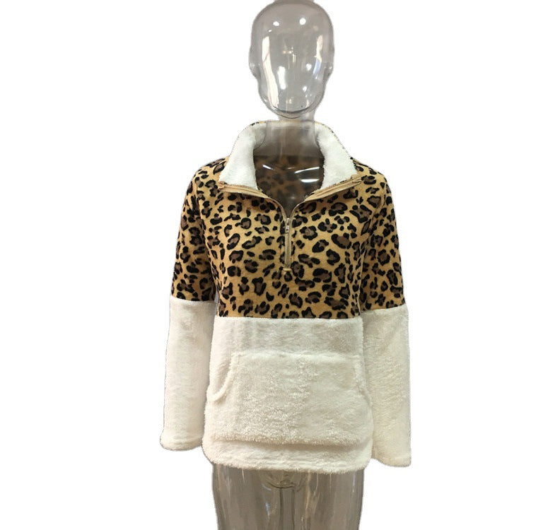 Graceful Pretty Long Sleeve Leopard Splicing Sweaters