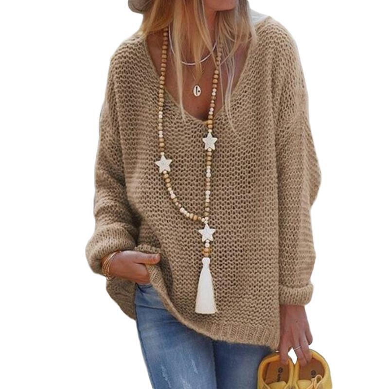 Casual Graceful Women's V-neck Long-sleeved Knitted Sweaters