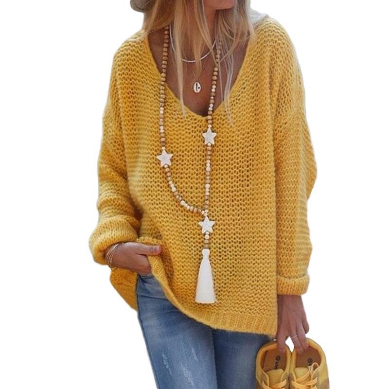 Casual Graceful Women's V-neck Long-sleeved Knitted Sweaters