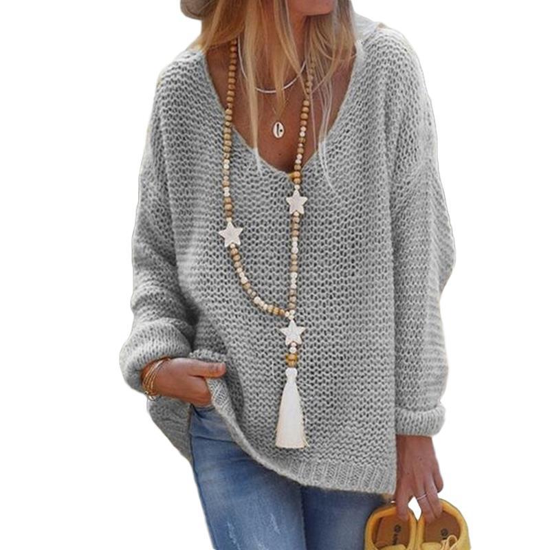 Casual Graceful Women's V-neck Long-sleeved Knitted Sweaters