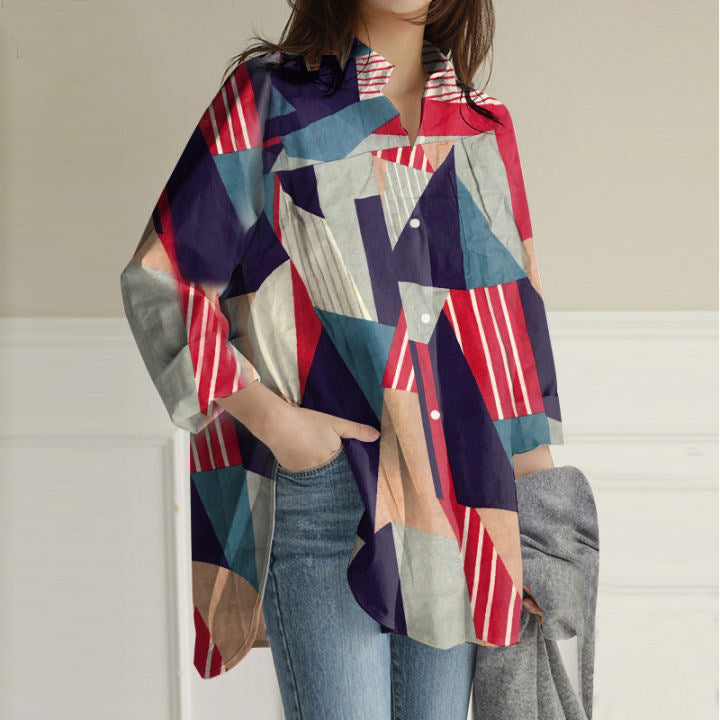 Women's Long Sleeve Loose Artistic Retro Mid-length Shirt Blouses