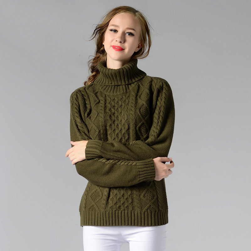 Chemise classique à col roulé et manches longues pour femme, tricot