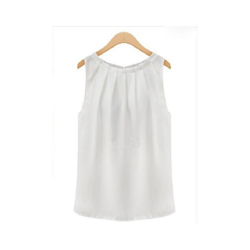 Elegance Sleeveless Round Neck Pullover Chiffon Shirt Blouses