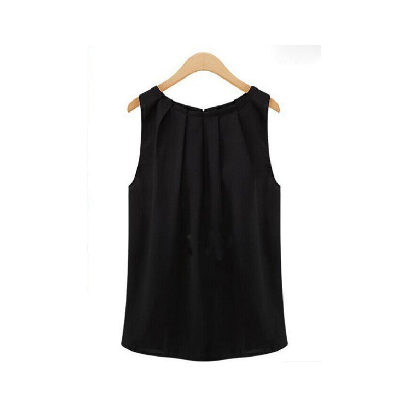 Elegance Sleeveless Round Neck Pullover Chiffon Shirt Blouses