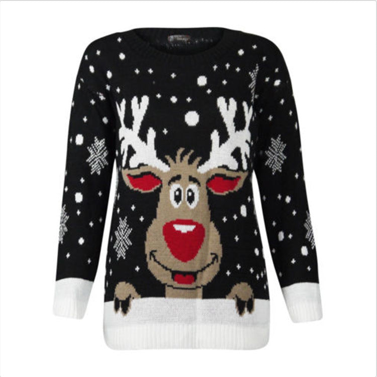 Women's Christmas Loose Oversized Long Sleeves Deer Jacquard Knitwear