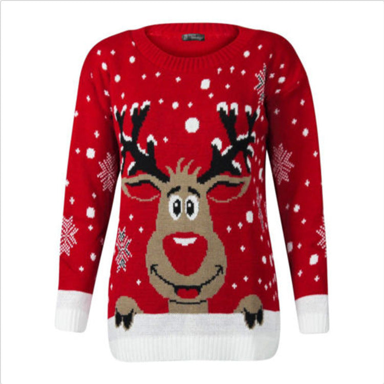 Women's Christmas Loose Oversized Long Sleeves Deer Jacquard Knitwear