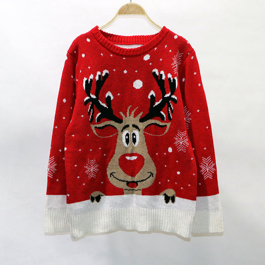 Women's Christmas Loose Oversized Long Sleeves Deer Jacquard Knitwear