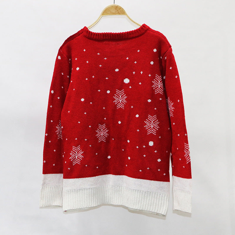 Tricot de Noël ample surdimensionné à manches longues en jacquard de cerf pour femme