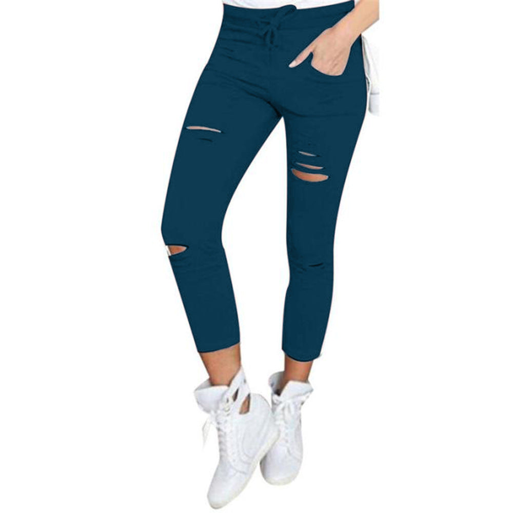 Popular Classic Women's Casual Pencil Ripped Pants