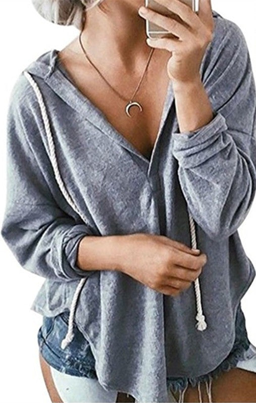 Women's Sweatshirt V-neck Hooded Long Sleeve Sweaters