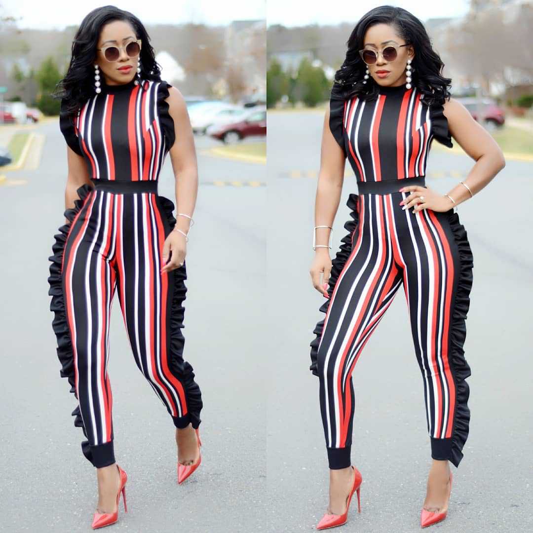 Sexy Sleeveless Wooden Ear Vertical Stripes Pants