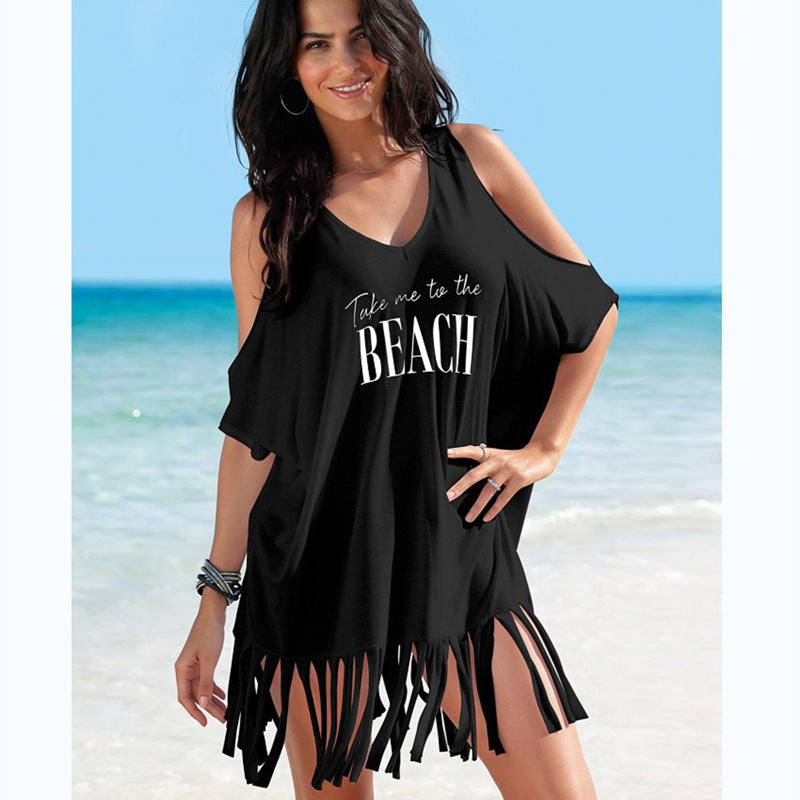 Cotton Tassel Printed Beach Cover-up Sleeve Blouses