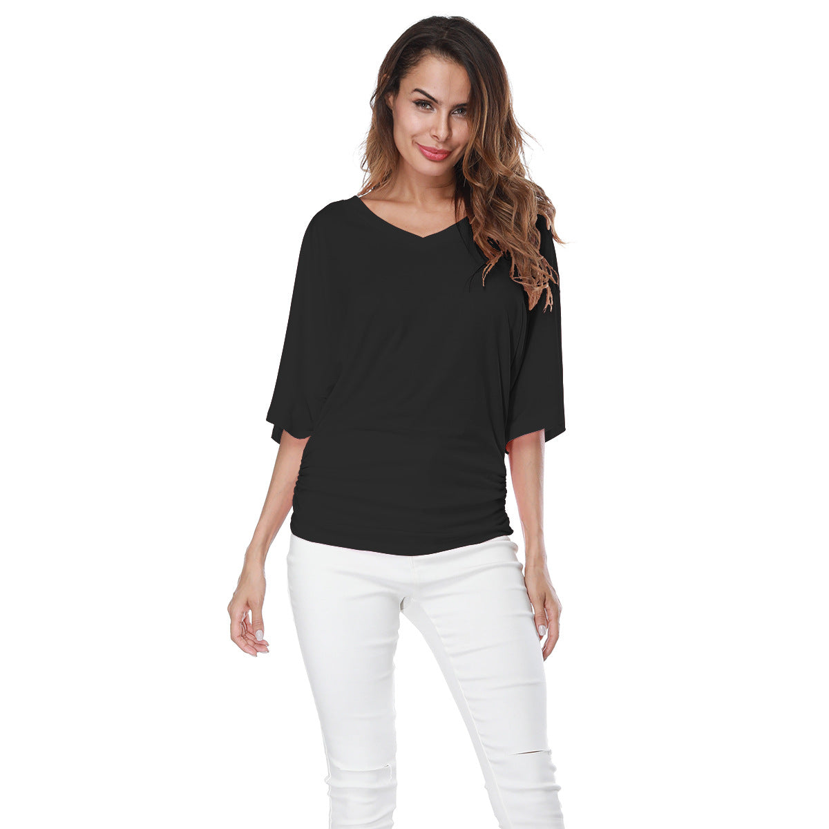 Locker sitzende Bluse mit Fledermausärmeln für Damen, modische T-Shirt-Blusen