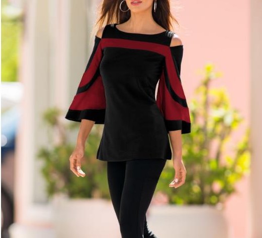 Creative Women's Off-the-shoulder Flared Sleeves T-shirt Blouses