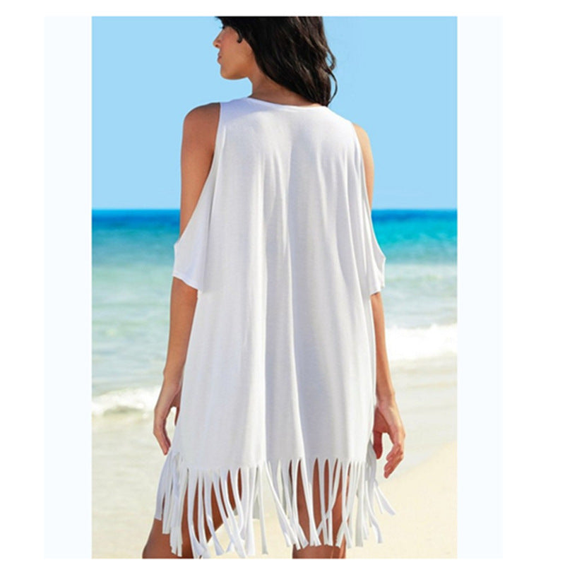 Cotton Tassel Printed Beach Cover-up Sleeve Blouses