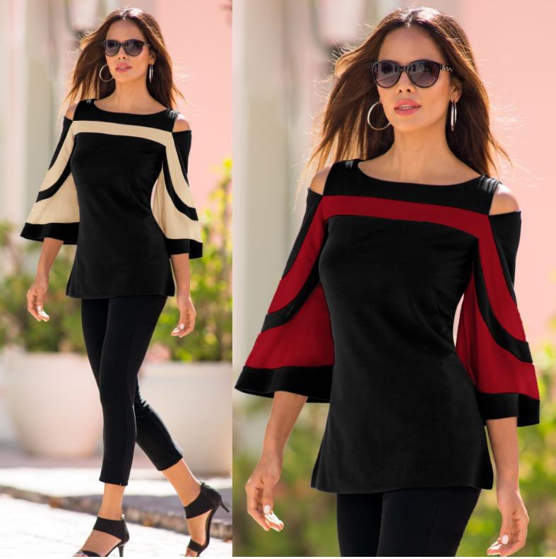 Creative Women's Off-the-shoulder Flared Sleeves T-shirt Blouses