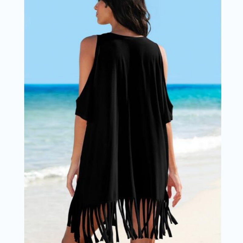 Cotton Tassel Printed Beach Cover-up Sleeve Blouses