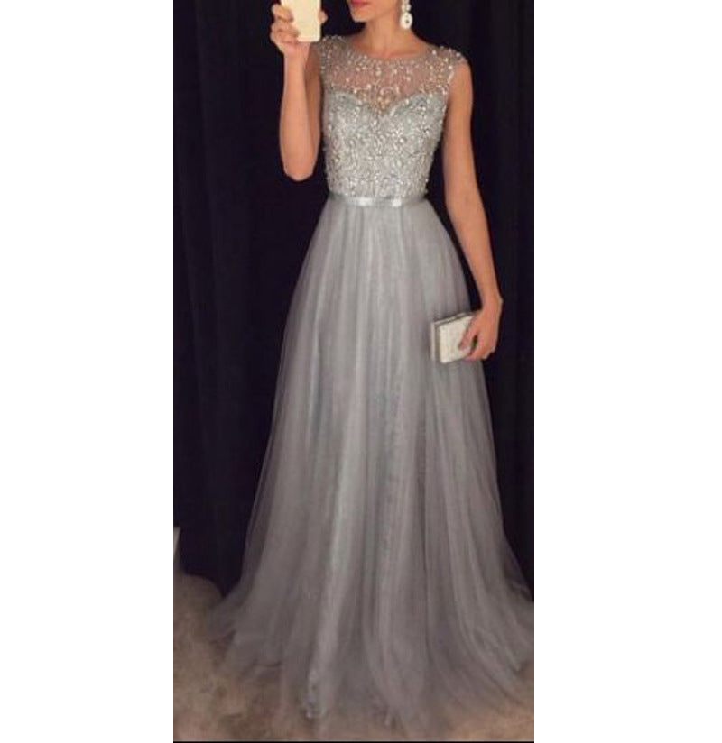 Women's Glamorous Mesh Sleeveless Sequined Dress Wedding Dresses