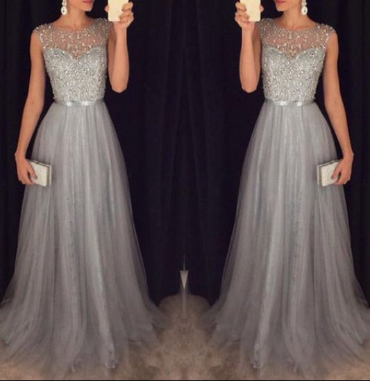 Women's Glamorous Mesh Sleeveless Sequined Dress Wedding Dresses