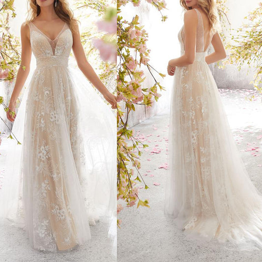 Spring Dress Sexy Collar Sleeveless Lace Wedding Dresses