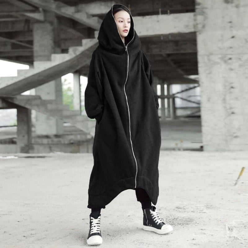 Personality Street Zipper Hooded Long Lining Sweaters