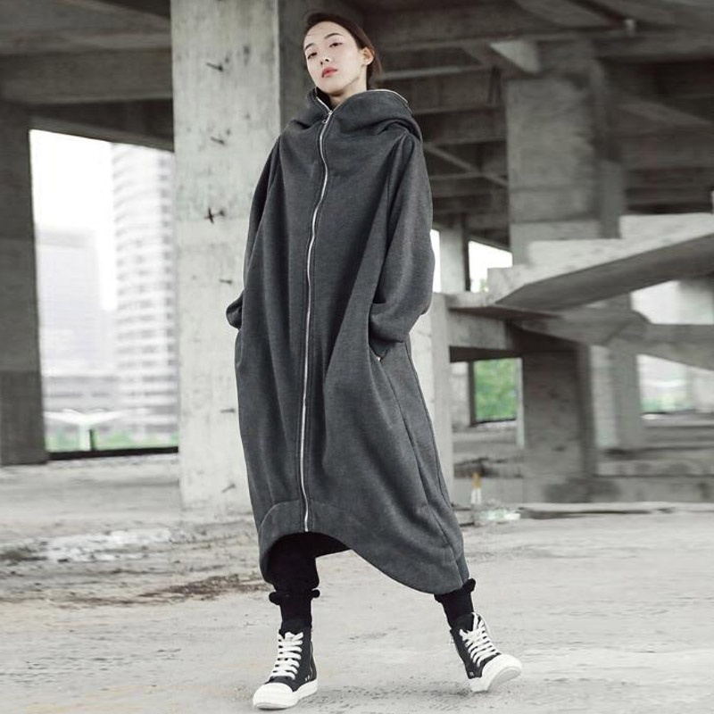 Personality Street Zipper Hooded Long Lining Sweaters