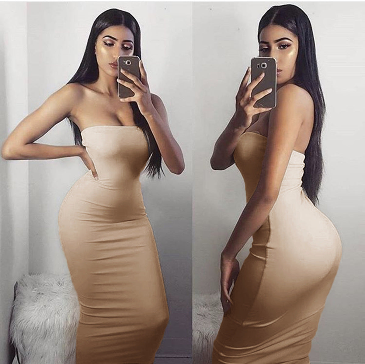 Tube Solid Color Dress Basic Style Slim Sexy Tops