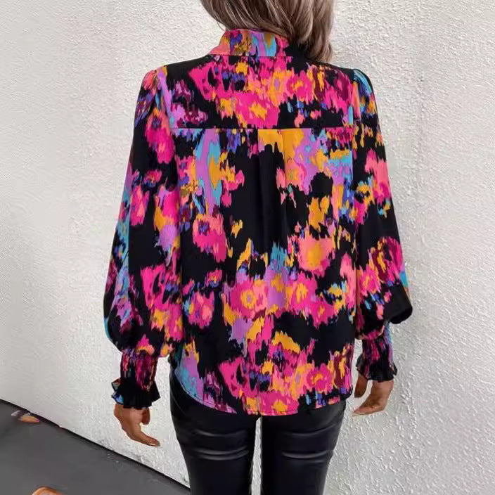 Glamorous Graceful Classic Beautiful Printing Lapel Blouses