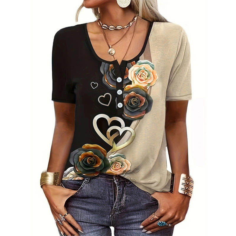 Women's Loose Short-sleeved Printed Ethnic Fashion T-shirt Blouses