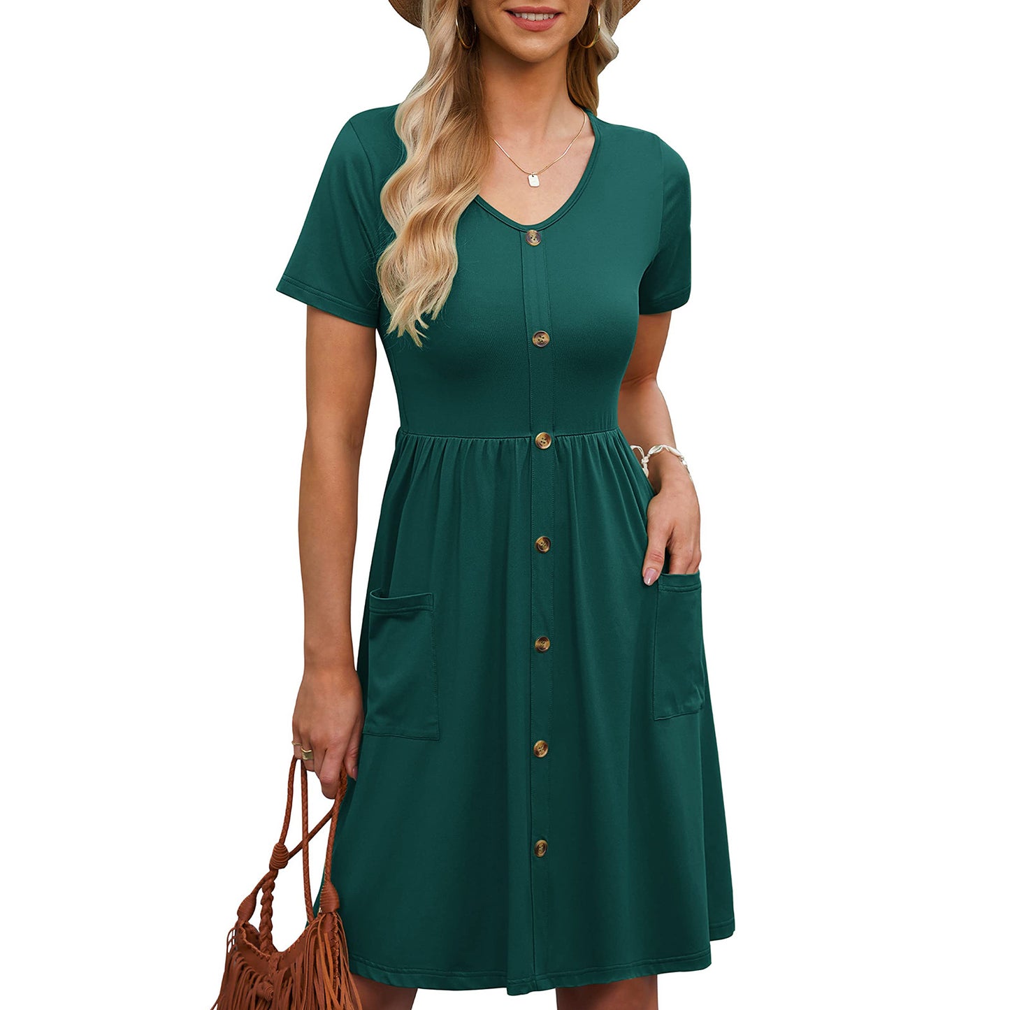 Women's Solid Color Round Neck Long Sleeve Dresses