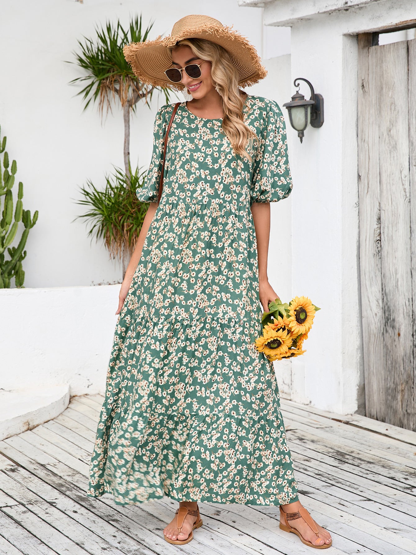 Women's Robe Loose Round Neck Casual Floral Dresses