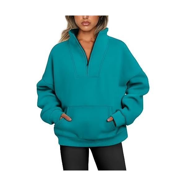 Damen-Kapuzenpullover mit Kragen, einfarbig, Tasche und Reißverschluss