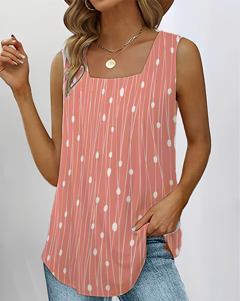 Women's Polka Dot Sleeveless Square Collar Tops